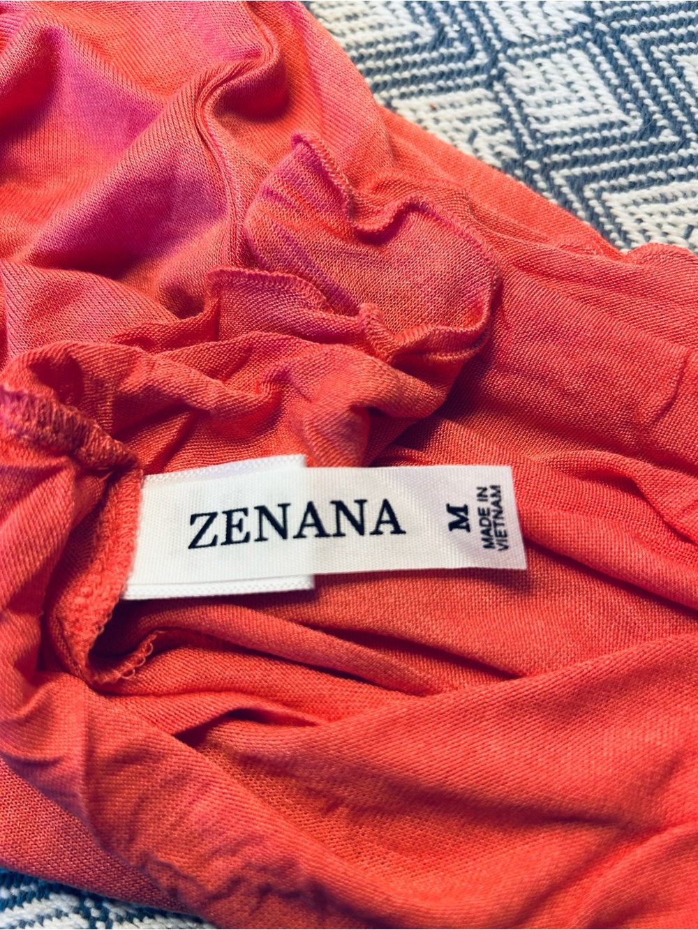 NEW Zenana RT-8062BA Coral Mock Neck Lettuce Hem Ruched Long Sleeve Top size Med - Picture 4 of 6
